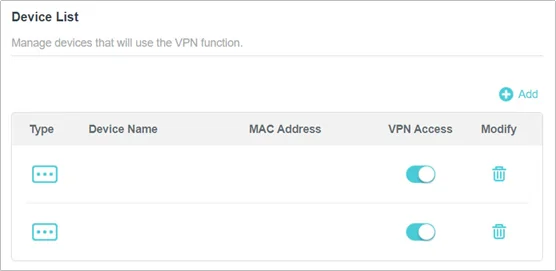 TP-Link Device List with V⁠PN Access switches